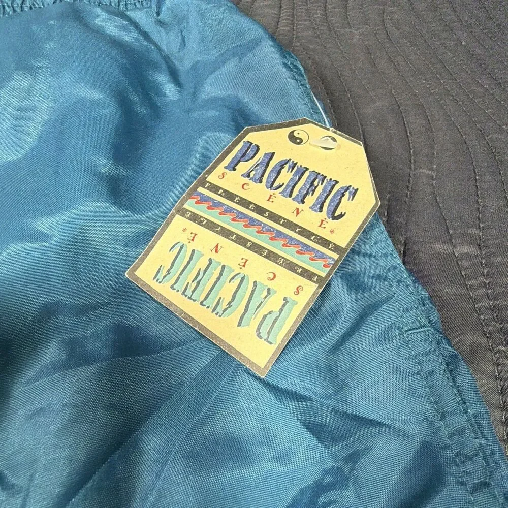Vtg. Pacific Scene Men's Nylon Swim Trunks Shorts Teal Blue Mesh Lined NOS Sz. M